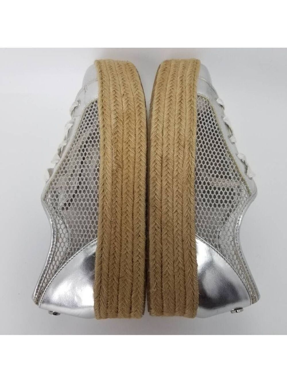 Steve Madden Mars Espadrilles Platform Silver Mesh Sneakers Lace Up Low Top 10B - Picture 9 of 11